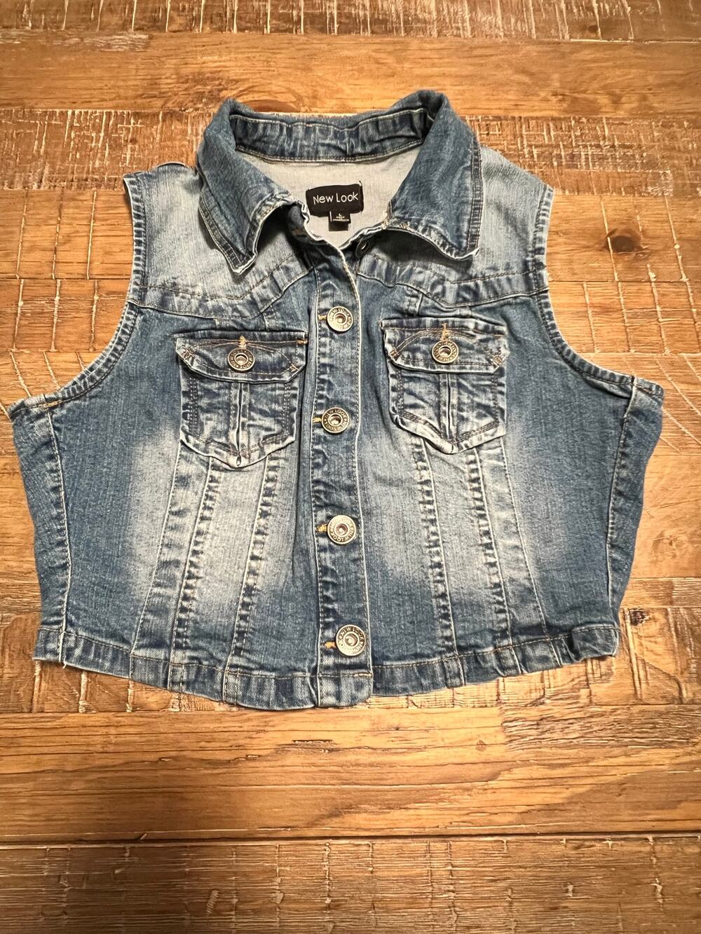 Girls Denim Vest Button Front Size Large School Spring Outdoors Blue Jean Top
